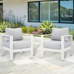 CozyHom 2 Pcs Modern Outdoor Patio Aluminum Sofa Furniture Outside Metal Patio Sofa Chair With Cushions White