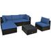 Patiojoy 6PCS Patio Rattan Furniture Set Outdoor Sectional Sofa Set w/Coffee Table & Ottoman Navy