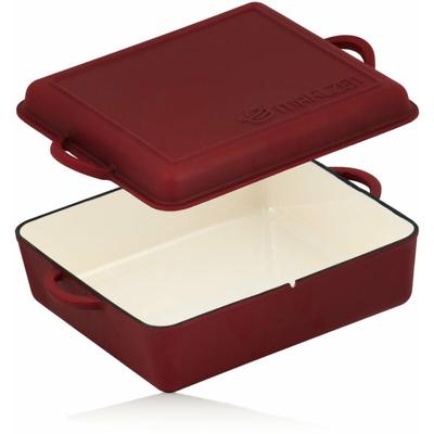 Gusseisen Bräter emailliert 10,5 Liter Raue Oberfläche Dark Cherry Mit Bratpfanne - Mahlzeit Image