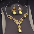 Magnifiques ensembles de bijoux en cristal jaune avec biscuits pour femmes collier ras du cou