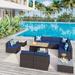 Outdoor Wicker 13-Piece Conversation set Sectional Sofa Set with Fire Pit Table
