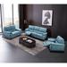 Modern Blue Top Grain Leather Powered Reclining Living Room Set with USB Charging Stations