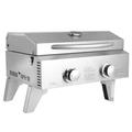 OverPatio Portable Stainless Steel Propane Grill with Foldable Leg 2 Burner 20 000BTU