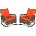 VIVIJASON 2 Piece Patio Wicker Rattan Rocker Chair Outdoor Rattan Rocker Chair with Cushions & Steel Frame All-Weather Rocking Lawn Wicker Furniture for Garden Backyard Porch (Orange)