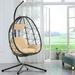 Egg Chair Swing Chair with Stand Outdoor PE Wicker Hanging Chair with Cushion Heavy Duty Lounge Basket Chair 300 lbs Capacity Relaxing Chair for Patio Balcony Backyard Beige D6503