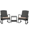 Barton 3 Pieces Patio Furniture Set Front Porch Wicker Rocking Chair Sets with Cushion Garden Beige