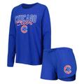 Women's Concepts Sport Heather Royal Chicago Cubs Meter Knit Raglan Long Sleeve T-Shirt & Shorts Sleep Set