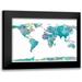 SD Graphics Studio 14x11 Black Modern Framed Museum Art Print Titled - World Map Watercolor
