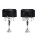 Elegant Designs LT1034-BLK Trendy Sheer Table Lamp with Hanging Crystals and Sheer Shade Black (Pack of 2)