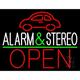 Car Logo Alarm And Stereo Open Green Line LED Neon Sign 24 x 31 - inches Clear Edge Cut Acrylic Backing with Dimmer - Bright and Premium built indoor LED Neon Sign for Computer & Electronics store.