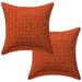 Stylo Culture Ethnic Couch Throw Pillow Covers Boho Embroidered 16x16 Mirrored Orange Bohemian 40cm x 40cm Lounge Decor Cotton Geometric Square Cushion Covers | Set Of 2