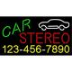 Car Stereo with Phone Number LED Neon Sign 13 x 24 - inches Clear Edge Cut Acrylic Backing with Dimmer - Bright and Premium built indoor LED Neon Sign for Computer & Electronics store decor.