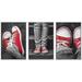 wall26 3 Panel Framed Canvas Wall Art - Partial Color Red Canvas Shoes - Giclee Print Gallery Wrap Modern Home Art Ready to Hang - 24 x36 x3 White