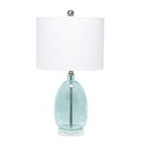 Oval Glass Table Lamp with White Drum Shade Clear Blue