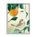 Stupell Industries Bird Perched Orange Fruit Tree Branch Leaves Painting Gray Framed Art Print Wall Art Design by Robin Maria