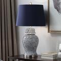 Table Lamp - Blue Ivy Finish - Blue Hardback Fabric Shade