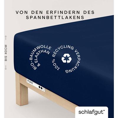 Spannbettlaken SCHLAFGUT "PURE BOXSPRING in Gr. 90x200, 140x200 oder 180x200, für Boxspringbett", blau (blau deep), B:90-100cm L:200-220cm, Jersey-Elasthan, Obermaterial: 95% Baumwolle, 5% Elasthan, Laken, aus Bio-Baumwolle, für Matratzen bis 40 cm... Image