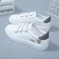 Chaussures Canisées Blanches en Cuir PU pour Femme Baskets Décontractées Légères Plates à la