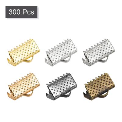 300Pcs Ribbon Crimp Clamp Ends 10mm Cord End Clasp for DIY Craft 6 Colors - 6 Assorted Colors