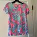 Lilly Pulitzer Tops | Lilly Pulitzer Linen T Ahirt Size Xxs Seashell Printed Blue And Pink | Color: Pink | Size: Xxs