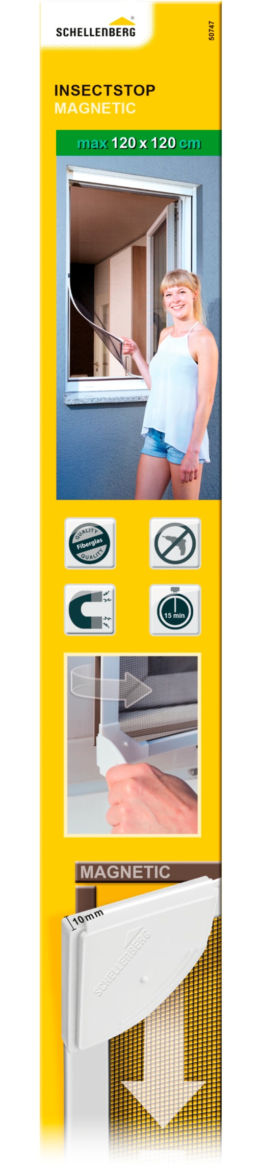 Insektenschutz-Fensterrahmen SCHELLENBERG "ohne bohren, Magnetrahmen mit Fiberglasgewebe", weiß (rahmen: weiß gewebe: grau), B:120cm H:120cm, Insektenschutzgitter, für Fenster, 100 x 120 cm und 120 x 120 cm, weiß