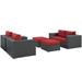 Ergode Sojourn 5 Piece Outdoor Patio Sunbrella Sectional Set - Canvas Red