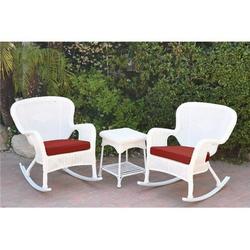 W00213-2-RCES018 Windsor White Wicker Rocker Chair & End Table Set with Brick Red Cushion