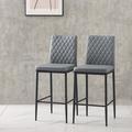 Topcobe 2 Pcs Fireproof Leather Diamond Grid Pattern Bar Chairs Set of 2 Modern Bar Height Bar Stools with Back & Metal Legs Dark Gray