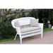Jeco White Wicker Patio Love Seat With Tan Cushion And Pillows