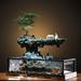 Loyalheartdy Tabletop Rockery Fountain Waterfall Ceramics Desktop Fountain w/Glass Frame for Living Room Office Decoration