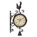 Vintage Double Sided Wall Clock Iron Metal Clock with Decorative Bell Statue Sculpture Wall Ornament - Roman Numerals