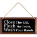 MUCHENGGIFT Funny Bathroom Signs - Close The Lid Flush The Toilet Wash Your Hands Bathroom Sign Bathroom Sign Wall Decor Plaque Rustic Wood Wall Hanging Farmhouse Decorative