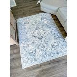 Ankti 6'7" Round Traditional Blue/Off White/Charcoal/Aqua Washable Area Rug - Hauteloom