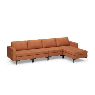 Costway Modular L-shaped Sectional Sofa with Reversible Ottoman and 2 USB Ports-Orange