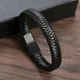 Bracelet enroulé en cuir tressé noir et marron pour homme manchette métallique magnétique cadeau