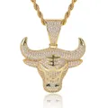 Collier pendentif tête de taureau pour hommes et femmes hip hop glacé animal glamour rock rap