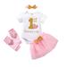 Zukuco 4Pcs Baby Girls Outfits Letter Print Top Tulle Tutu Dress Skirt with Headband Infant Baby Clothes Set