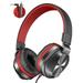 Seenda Wired Headphones with Microphone Foldable On-Ear Headphones with 1.5M Tangle-Free Cord Portable Lightweight Stereo Wired Headphones for Phone/Tablet/Pad/Laptop/Computer Black and Red