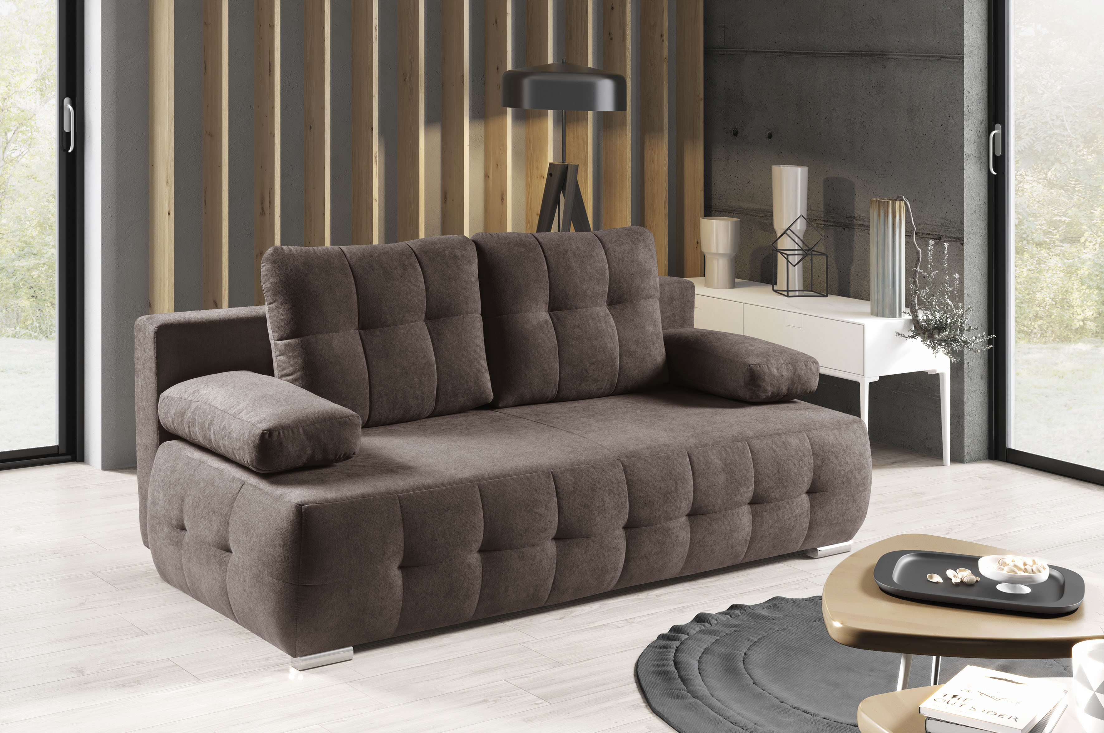 Schlafsofa WERK2 "Indigo Bettsofa mit Bettkasten, Breite 205cm, hochwertige Verarbeitung", braun (tabak), B:205cm H:90cm T:95cm, 100% Polyester, Sofas, 2-Sitzer Sofa und Schlafcouch mit Federkern & Bettkasten