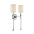 2 Light Traditional Metal Crystal Accent Wall Sconce with Soft White Fabric Shade-21 inches H By 13 inches W-Satin Nickel Finish Bailey Street Home