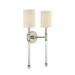 2 Light Traditional Metal Crystal Accent Wall Sconce with Soft White Fabric Shade-21 inches H By 13 inches W-Satin Nickel Finish Bailey Street Home