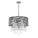 Modern 5-Light Crystal Drum Chandelier Pendant Fixture for Dining Room Bedroom Kitchen Island Staircase White Round Fabric Shade Ceiling Lighting Oil Black and Chrome Metal UL-Listed E26 VE21008