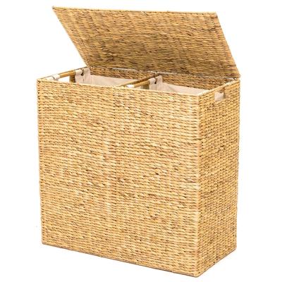 2-Bin Handwoven Hyacinth Linen Liner Laundry Hamper with Handles - 27.5"L x 13.5'W x 27"H