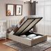 Linen Upholstered Platform bed with a Hydraulic Storage System,Height Adjustable