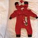 Disney One Pieces | 3/6m Disney Minnie Mouse Hooded Zipper Body Suit | Color: Red | Size: 3-6mb