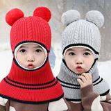 rygai Baby Winter Double Pompom Warm Hat Knitted Cap One Piece Earmuff Neck Gaiter Beige