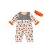 Sunisery Toddler Baby Boys Girls Halloween Jumpsuit Long Sleeve Cartoon Stripes Pumpkin Letters Print Romper + Headband
