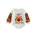 wsevypo Infant Baby Boys Girls Thanksgiving Romper Long Sleeve Crew Neck Letters Turkey Print Bodysuit