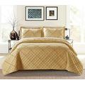 Luxury Quilted Solid Colour Bedspread Ruffle Embossed Comforter with Pillow Case Bedding Set (Mustard, Single)