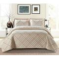 Luxury Quilted Solid Colour Bedspread Ruffle Embossed Comforter with Pillow Case Bedding Set (Beige, Single)